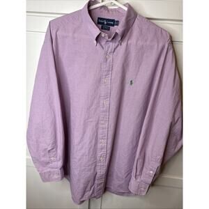 Ralph Lauren Shirt Mens XL 17 1/2 NeckPink White Plaid Dress Classic Fit Preppy